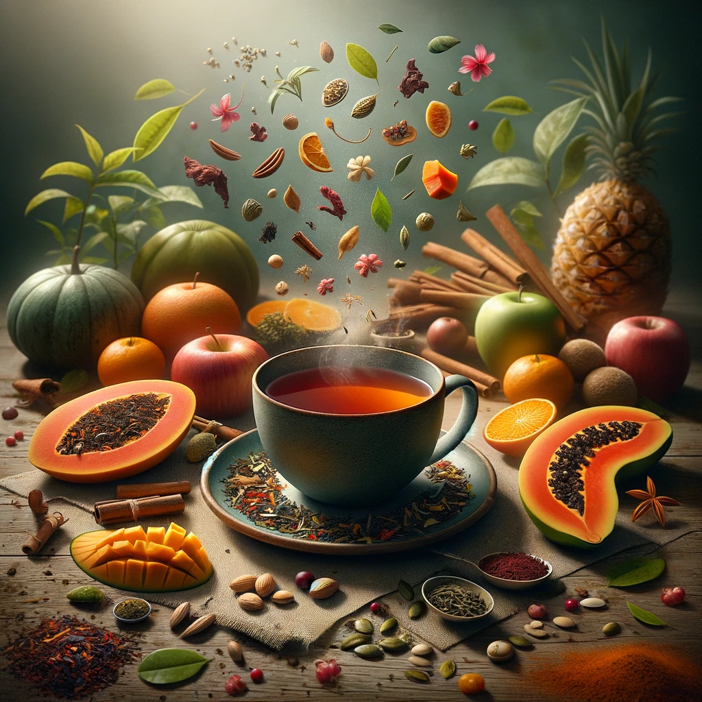 Autumn herbal tea moment – rooibos mango and carob tea blend for cozy caffeine free evenings