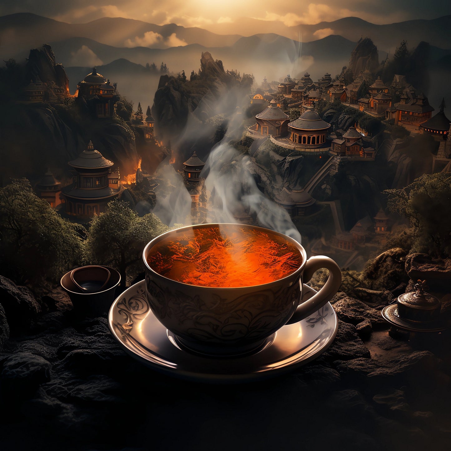Richly brewed fireplace herbal tea with sweet cinnamon spice, apple, and almond flavor