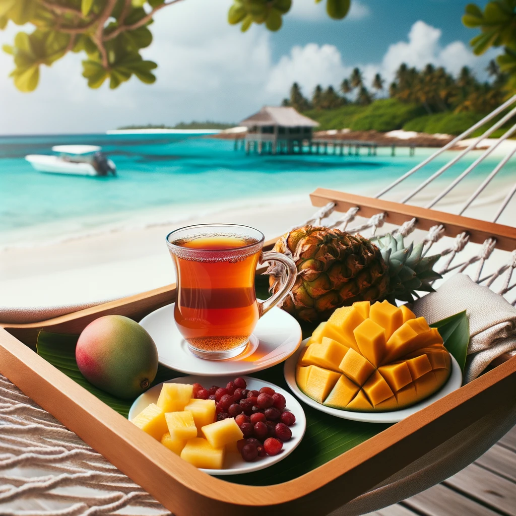 Brewed Sweet Exotic Mate tea – yerba mate green tea with mango and citrus, perfect for a refreshing, exotic tea experience