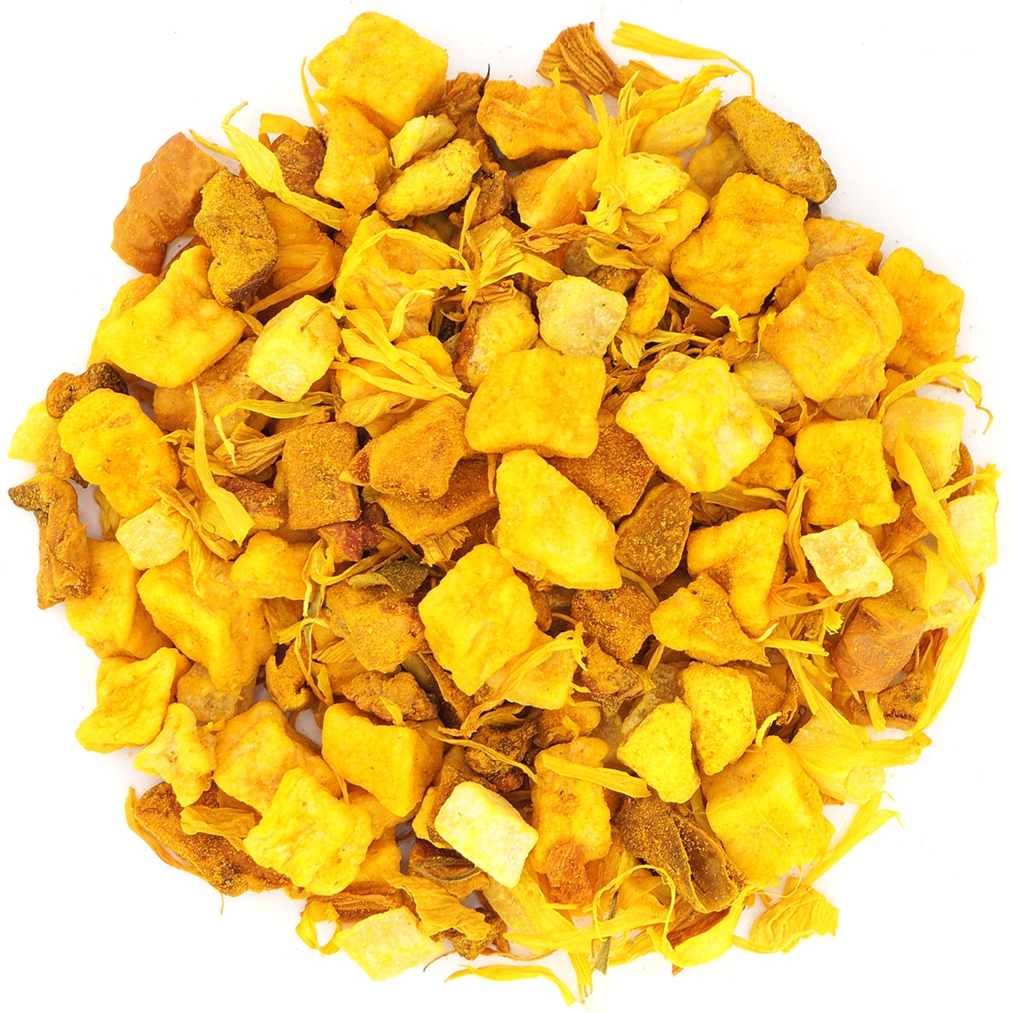 Refreshing citrus herbal fruit tea with pineapple and apple, a perfect yellow infusion