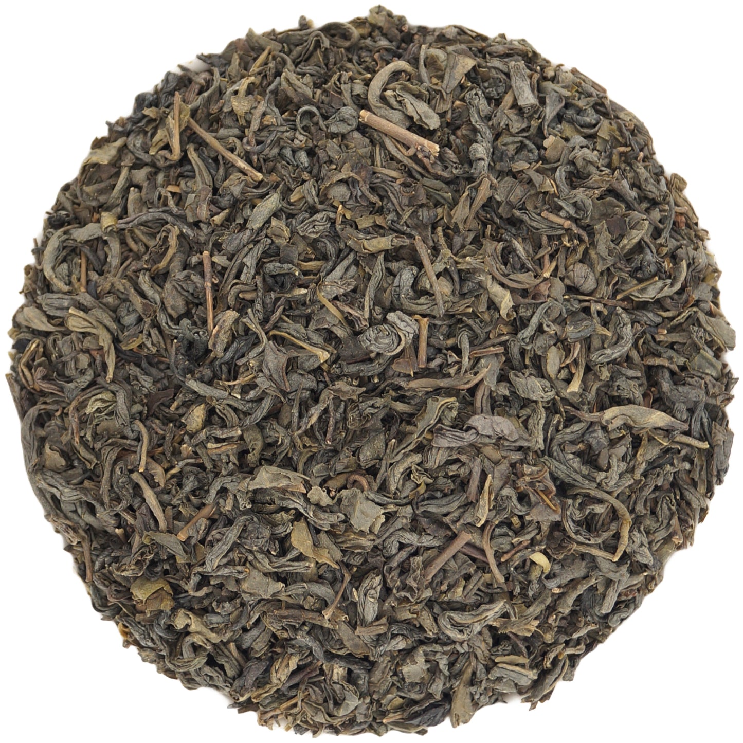 Chinese Chun Mee green tea, featuring loosely rolled leaves