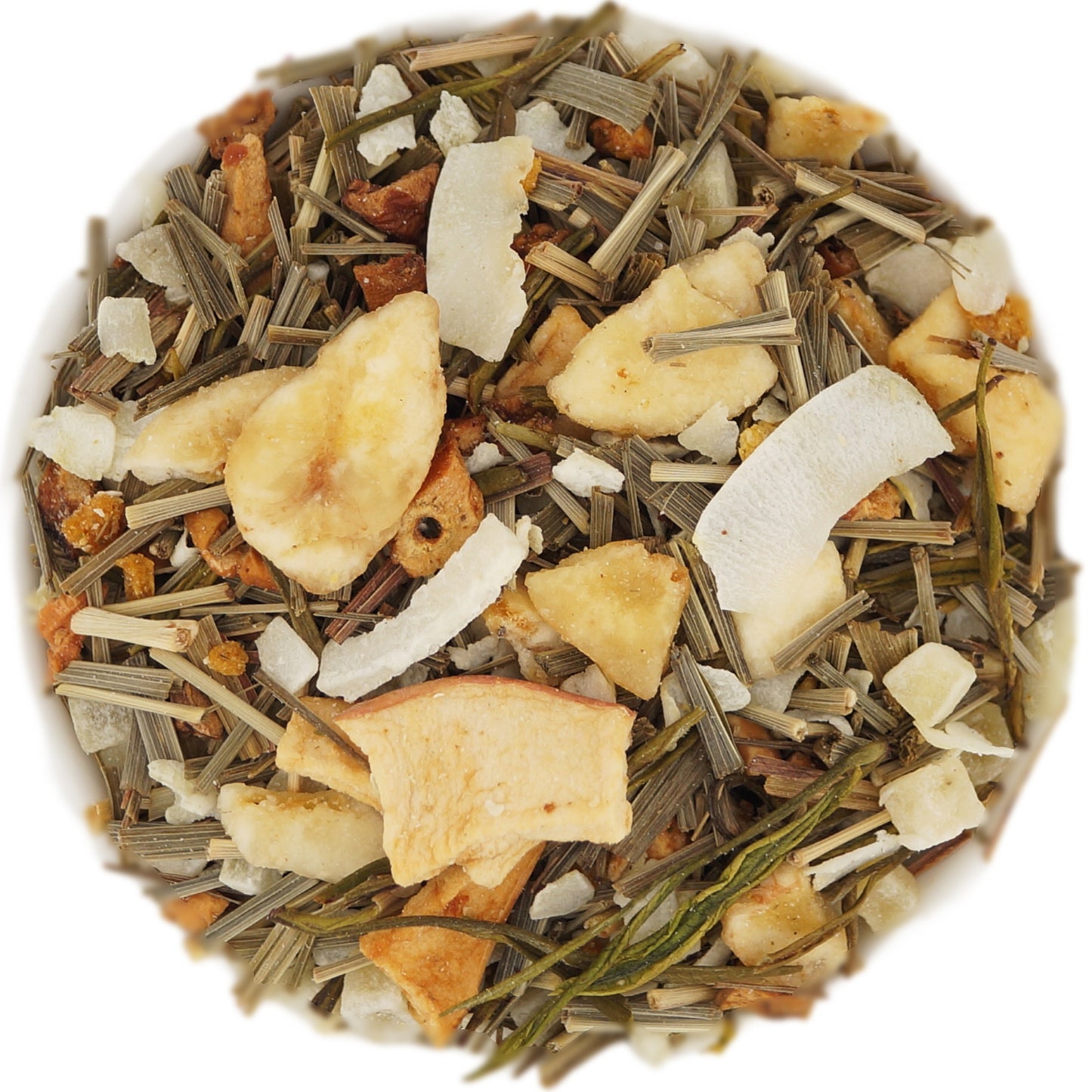 Close-Up of Exotic Love Dream Loose Tea – Tropical Blend with Coconut and Pineapple
