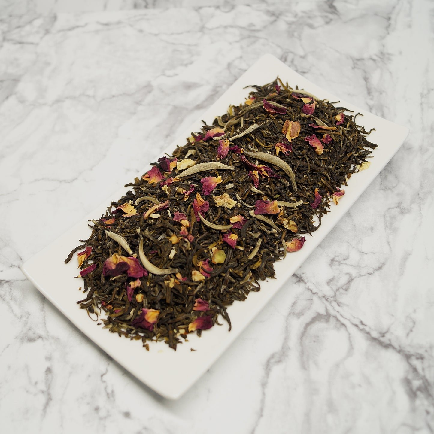Close-Up of White Cherry Tea Leaves – Japanese Blossom Loose Leaf Blend