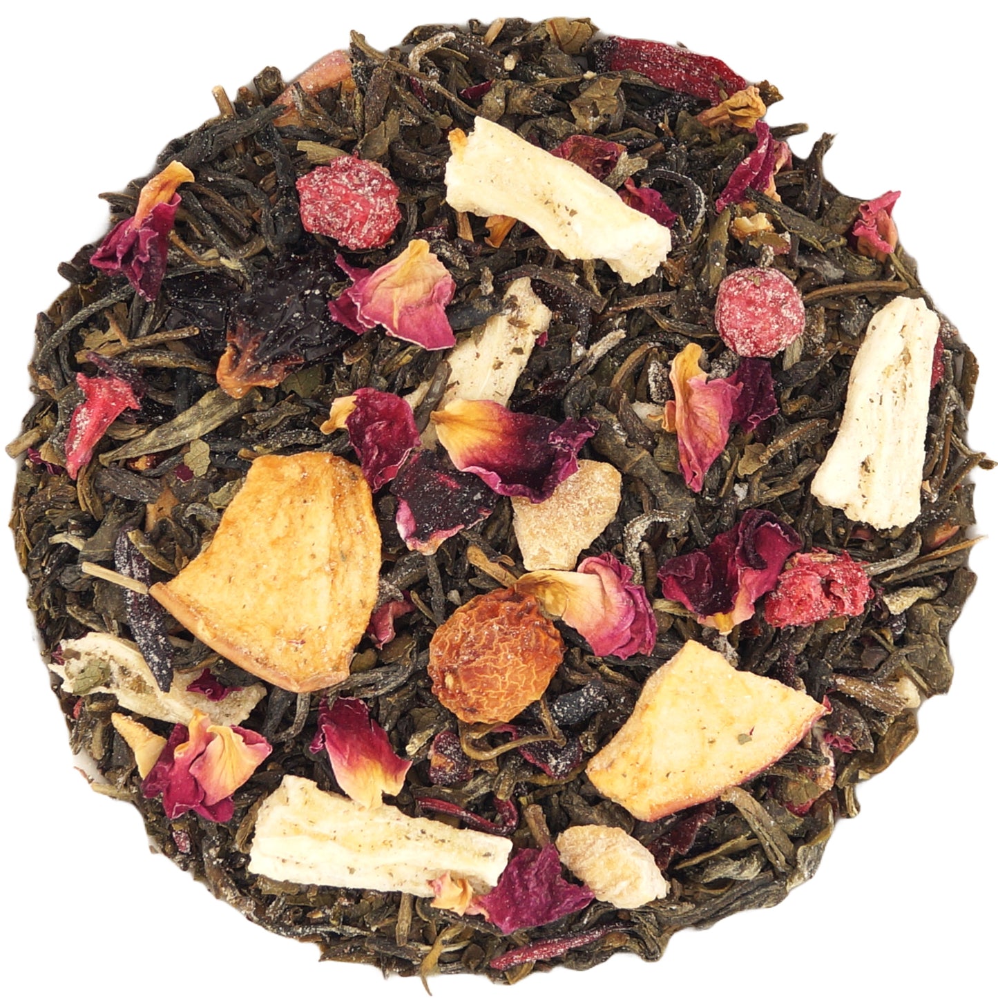 Close-Up of Tropical White Tea Leaves – Loose Leaf Blend with Apple and Mango