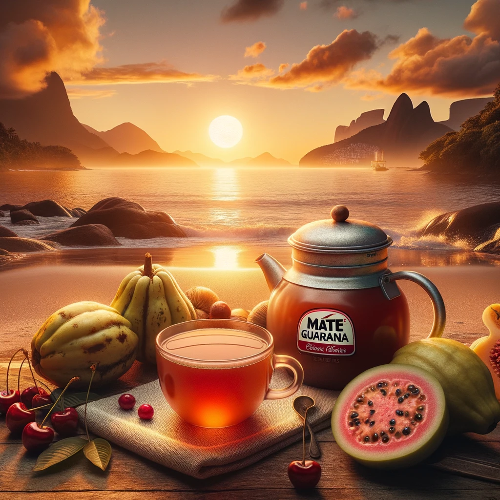 Fruit herbal tea with mate guarana – yerba mate green tea and guava infusion for a fresh, energizing flavor