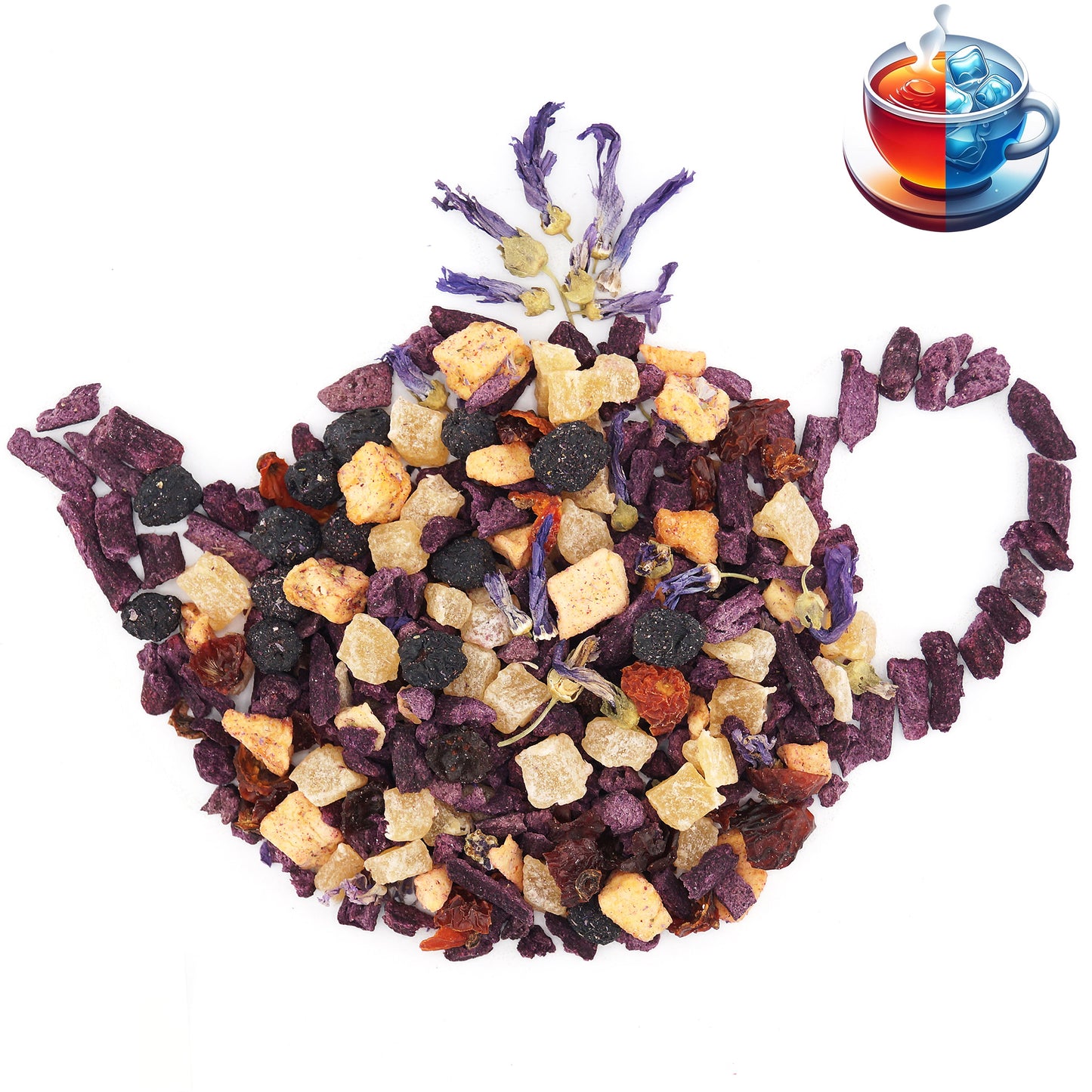 Loose leaf fruity herbal tea blend with pineapple and lilac tones