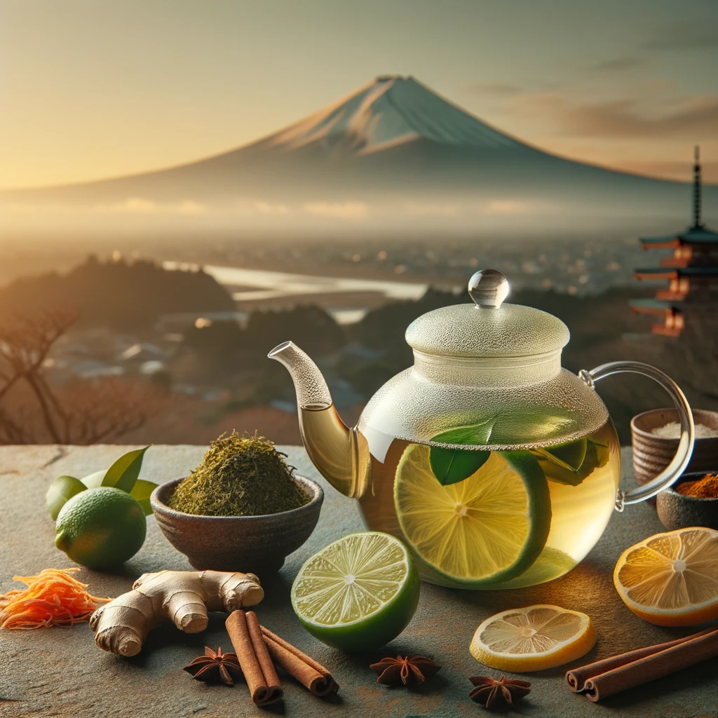 Hot or Iced Green Tea with Ginger Brewed Green Tea with Ginger and Lime – Refreshing Organic Citrus Tea