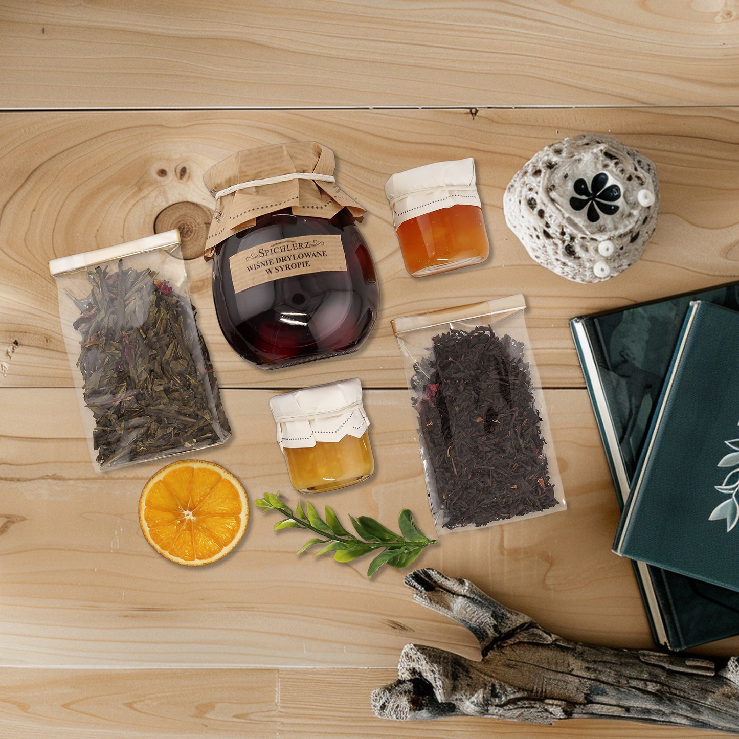 Herbal loose leaf tea assortment in elegant gift basket