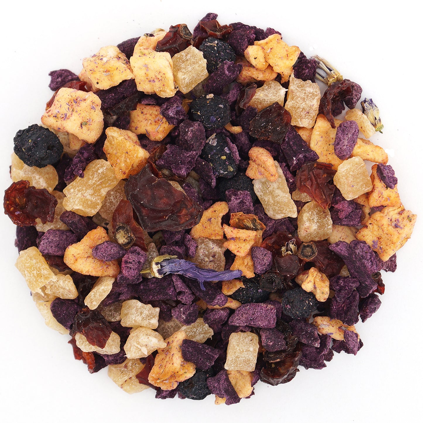 Herbal tea loose leaf blend with lilac and tropical pineapple ingredients