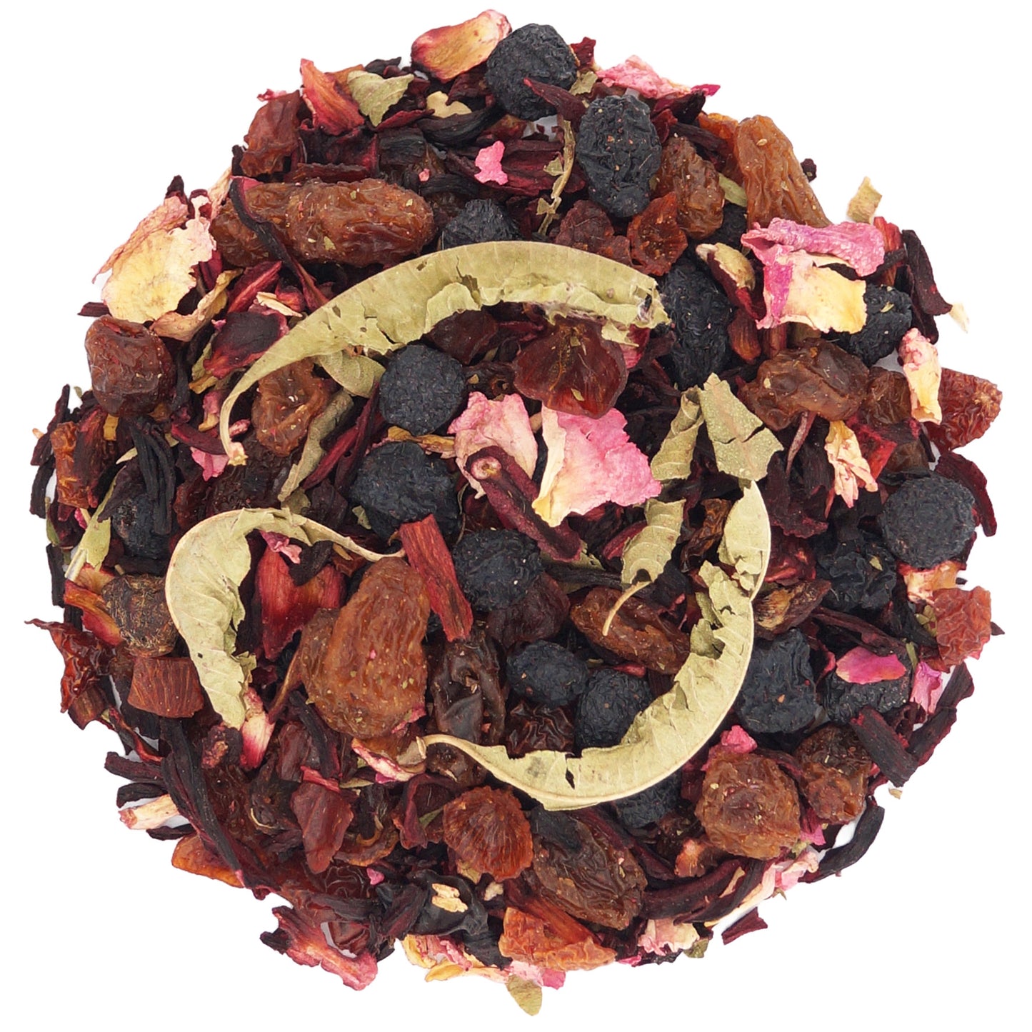 Loose leaf blend with hibiscus, rosehip, grape leaf, and black currant