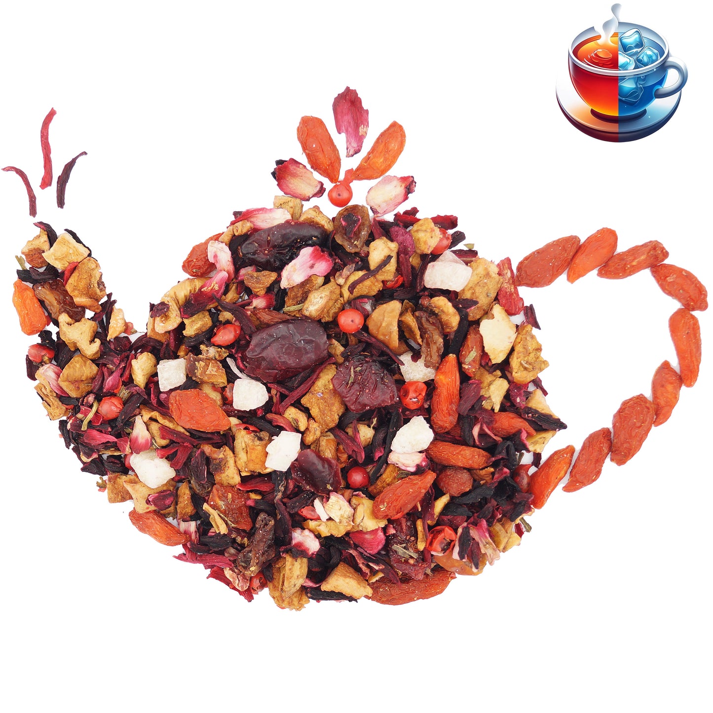Hibiscus herbal fruit tea with pineapple in loose leaf form, rich red color