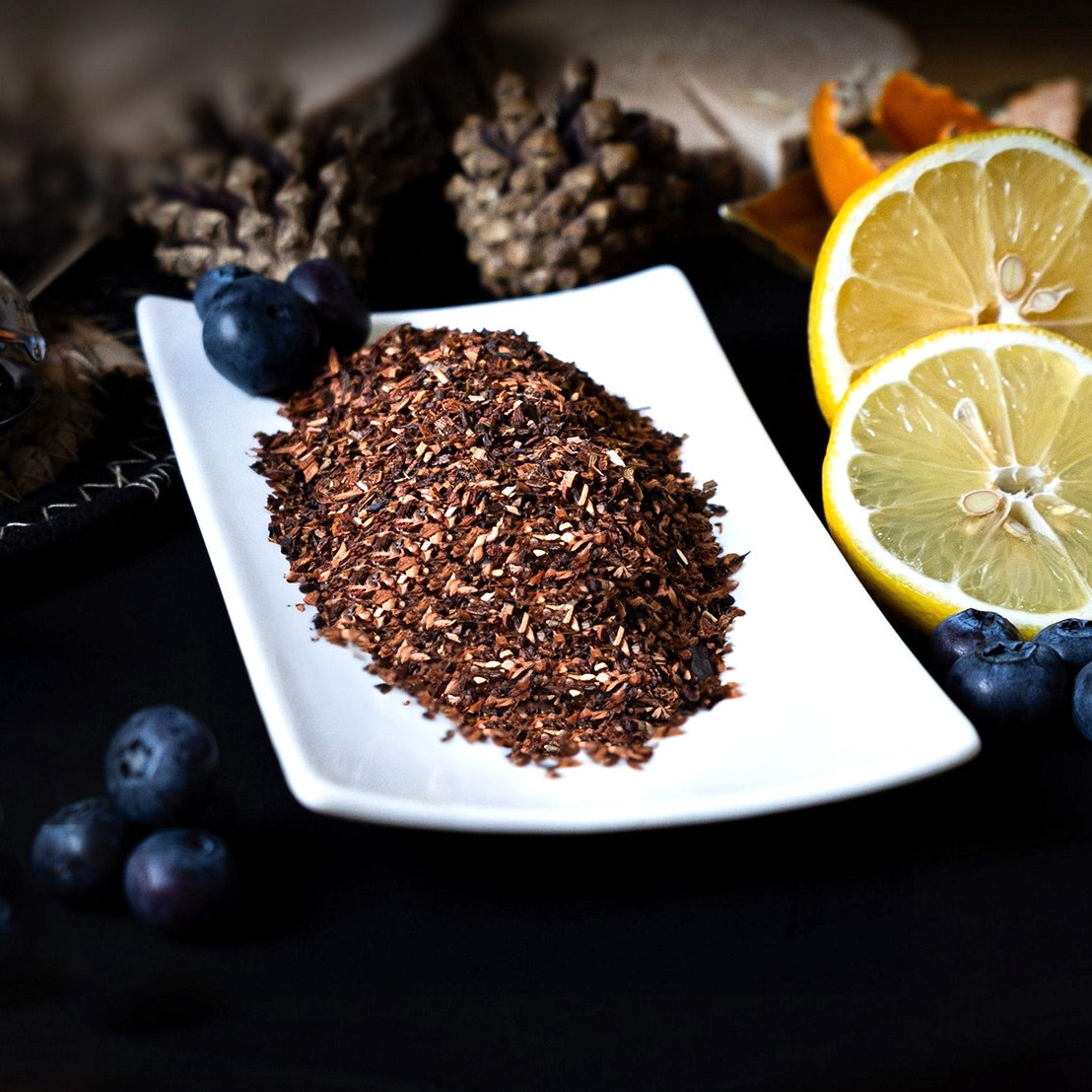 Loose leaf honeybush tea leaves, naturally sweet and perfect for brewing a healthy, caffeine-free beverage