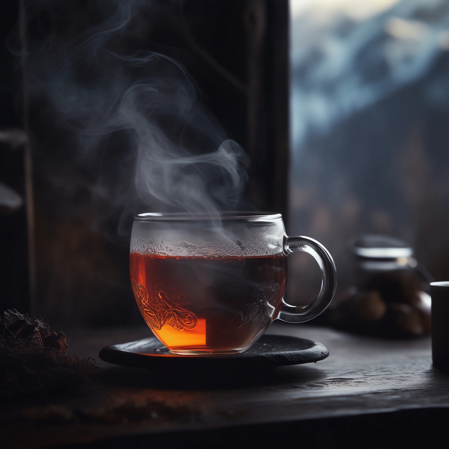 Hot lapsang souchong black tea served with smoky aroma