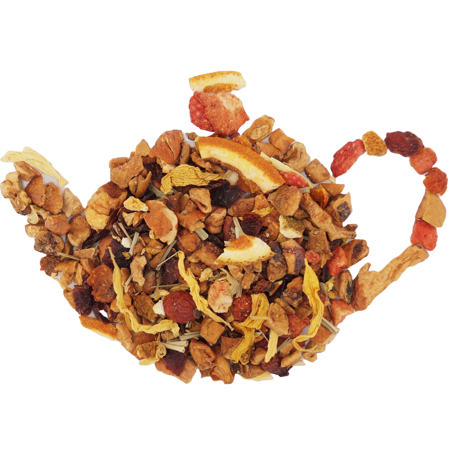 Loose leaf fruit tea with lime, strawberry, apple, and rosehip — fruity, refreshing, and caffeine-free
