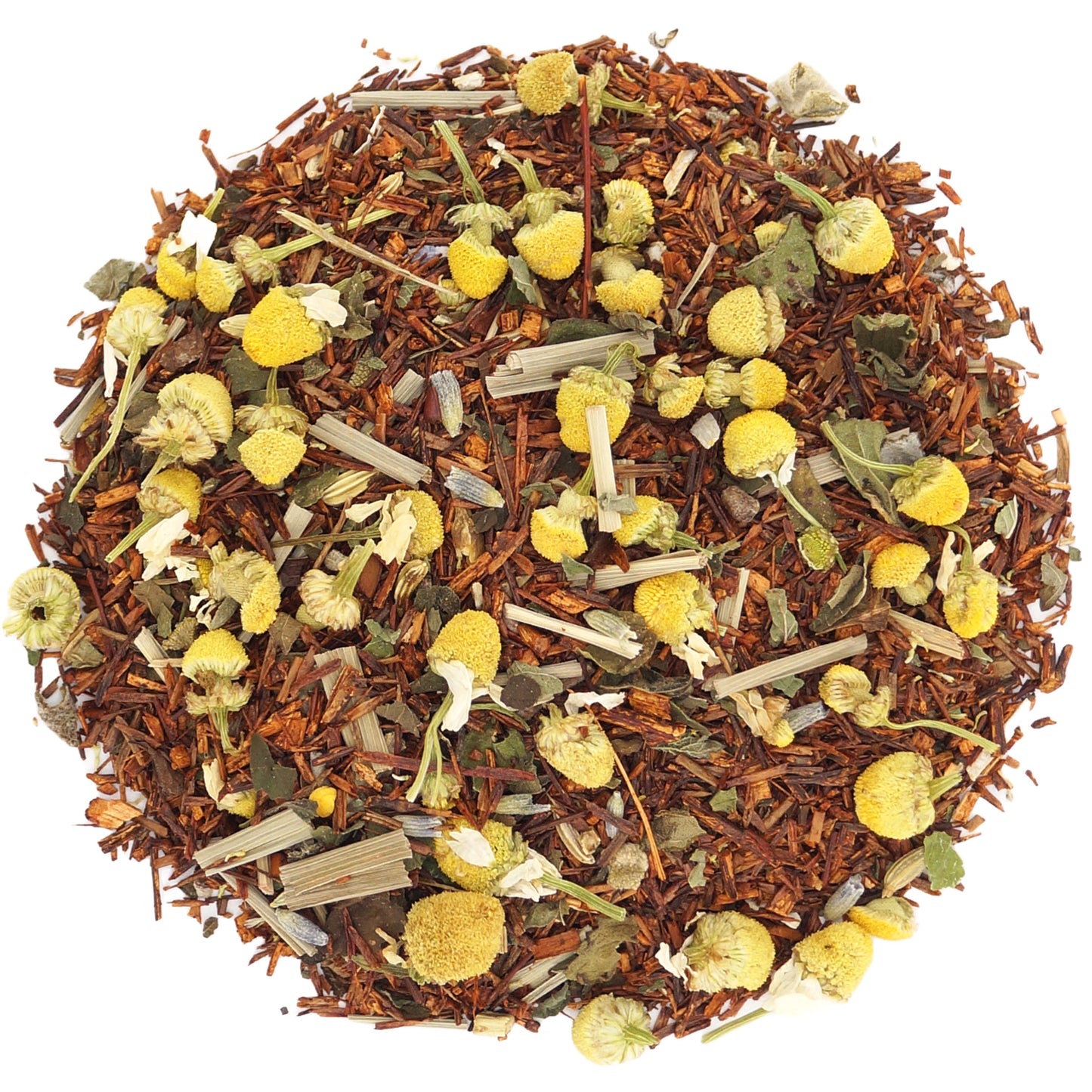 Loose leaf calm tea with rooibos, camomile, lavender, and fennel – relaxing herbal tea for peaceful nights