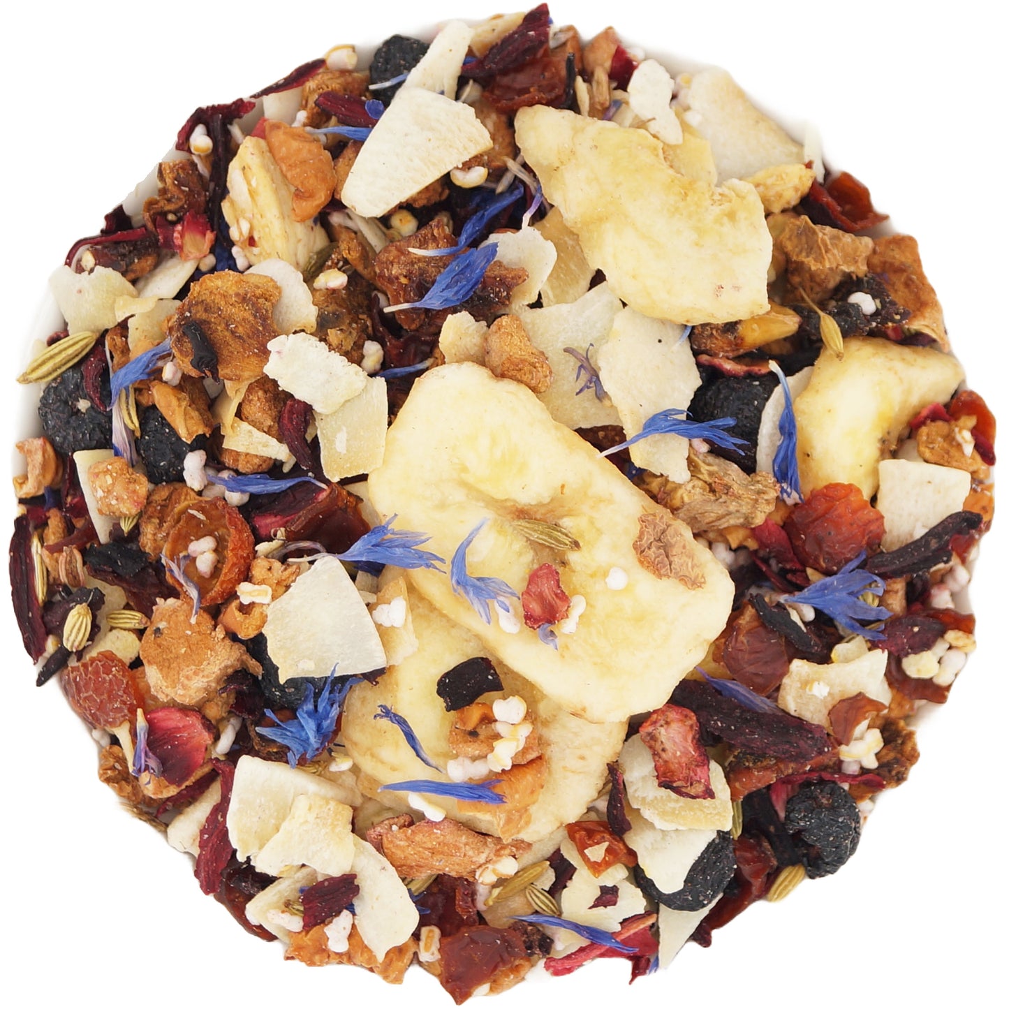 Loose leaf fruit herbal tea with coconut and tropical flavors