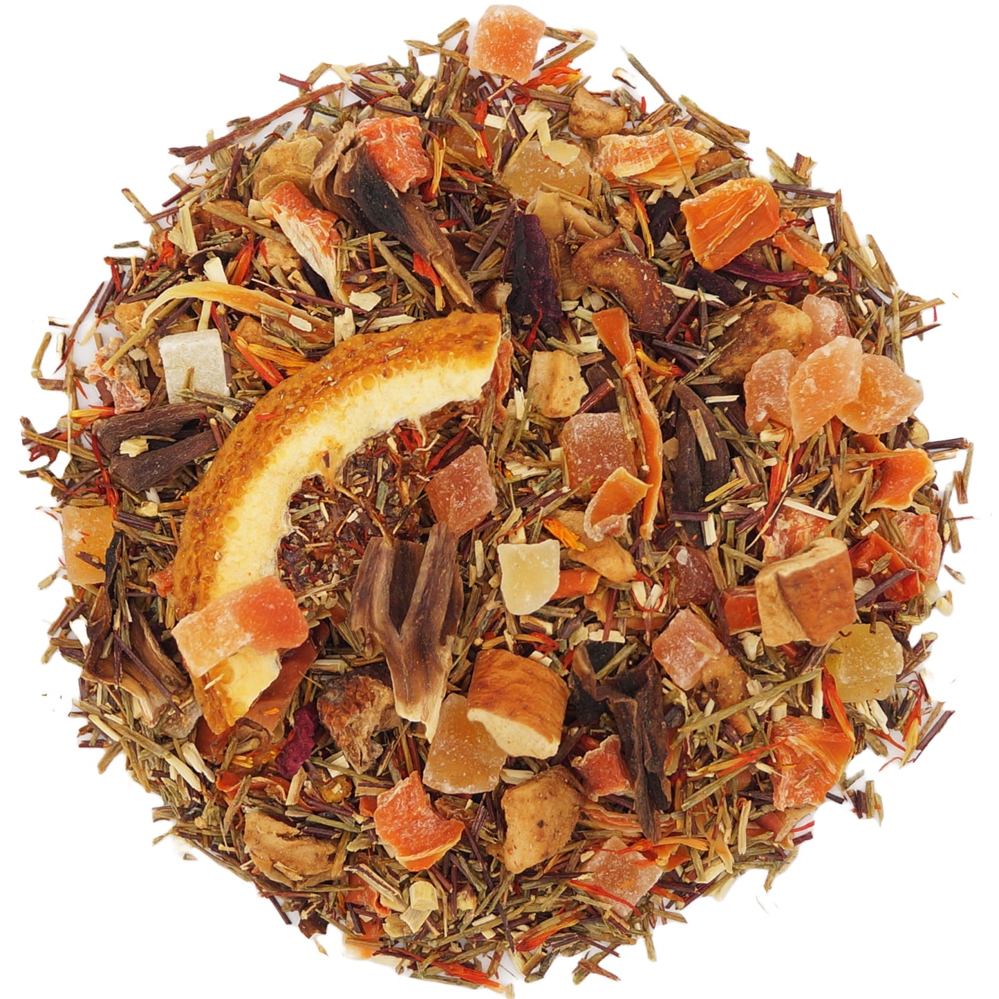 Loose leaf Orange Dream herbal tea – apple, citrus, and rooibos green tea blend for a flavorful, fruity, and energizing tea experience
