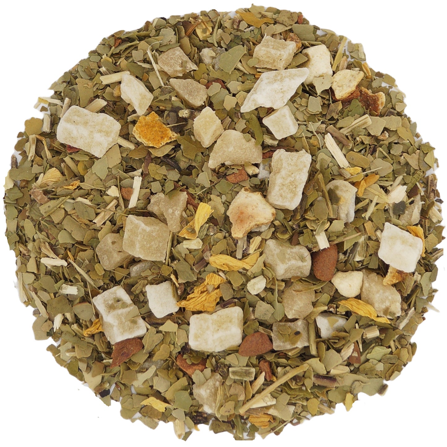 Loose leaf yerba mate green tea with mango and citrus fruits – exotic herbal tea blend for a fruity and energizing drink