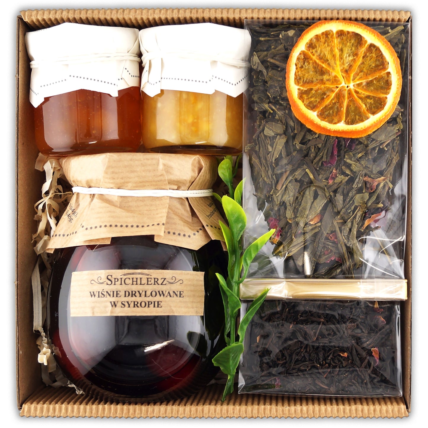 Luxury tea gift set with honey and sweets in premium gift box