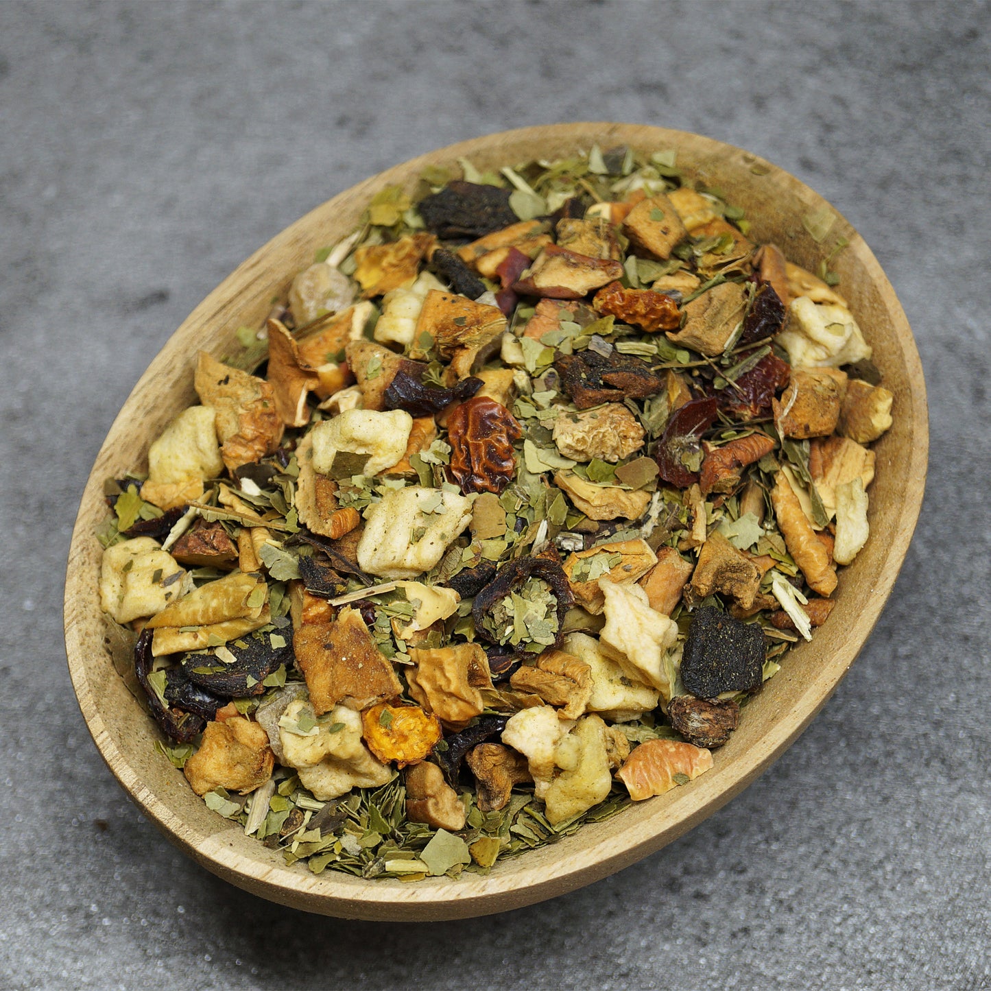 Ingredients of mate guarana herbal tea – yerba mate leaves, guava fruit, and herbal tea blend for energy