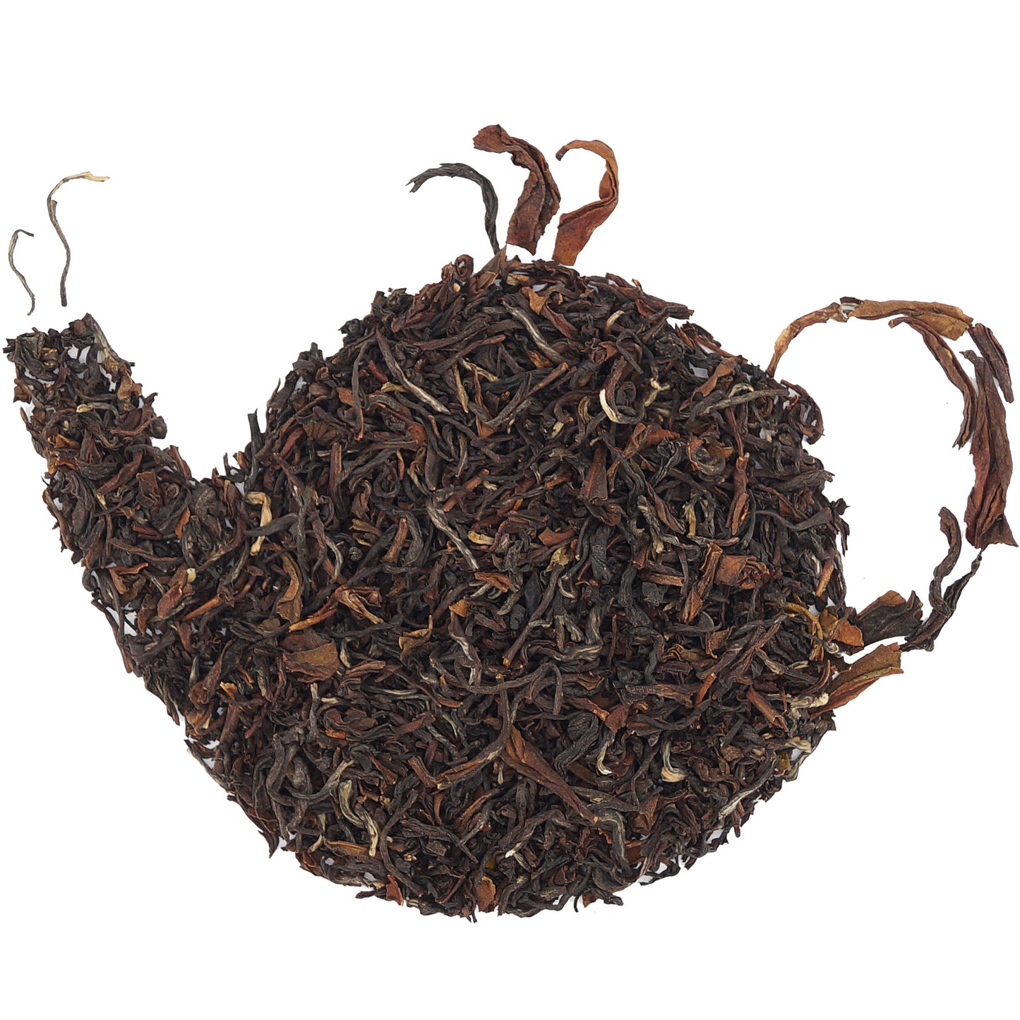 Close-up of organic Darjeeling Second Flush loose leaf tea from Makaibari with rich dark leaves