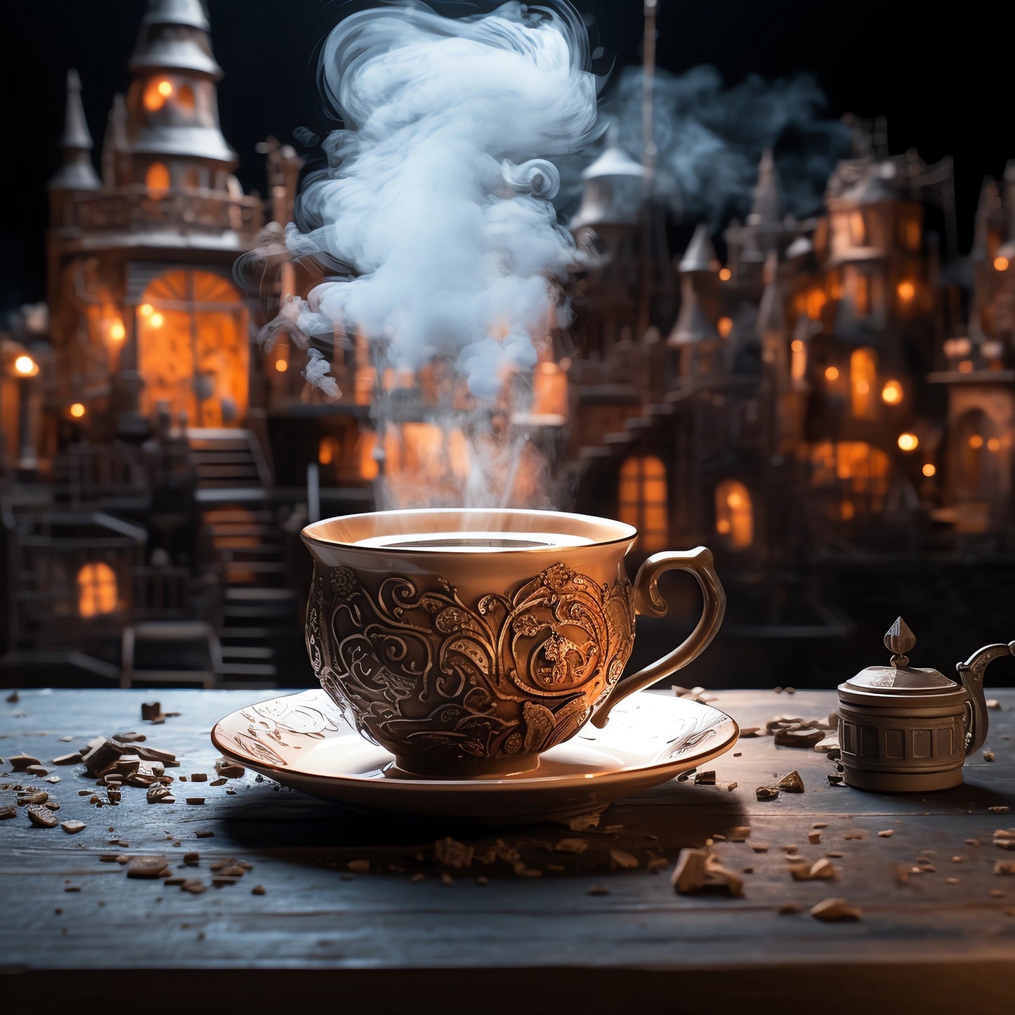 Organic gunpowder black tea served with traditional tea accessories