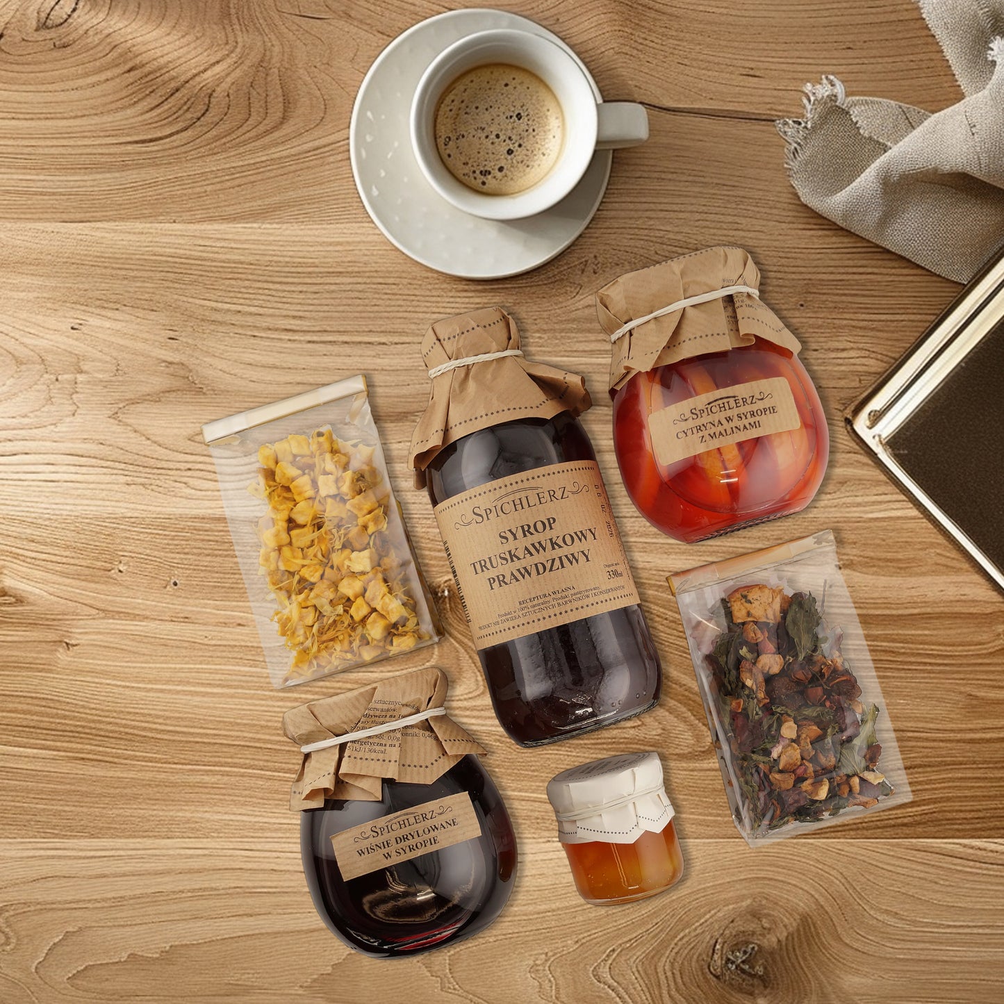 Beautiful gift basket with tea, sweets, and honey – great for grandma
