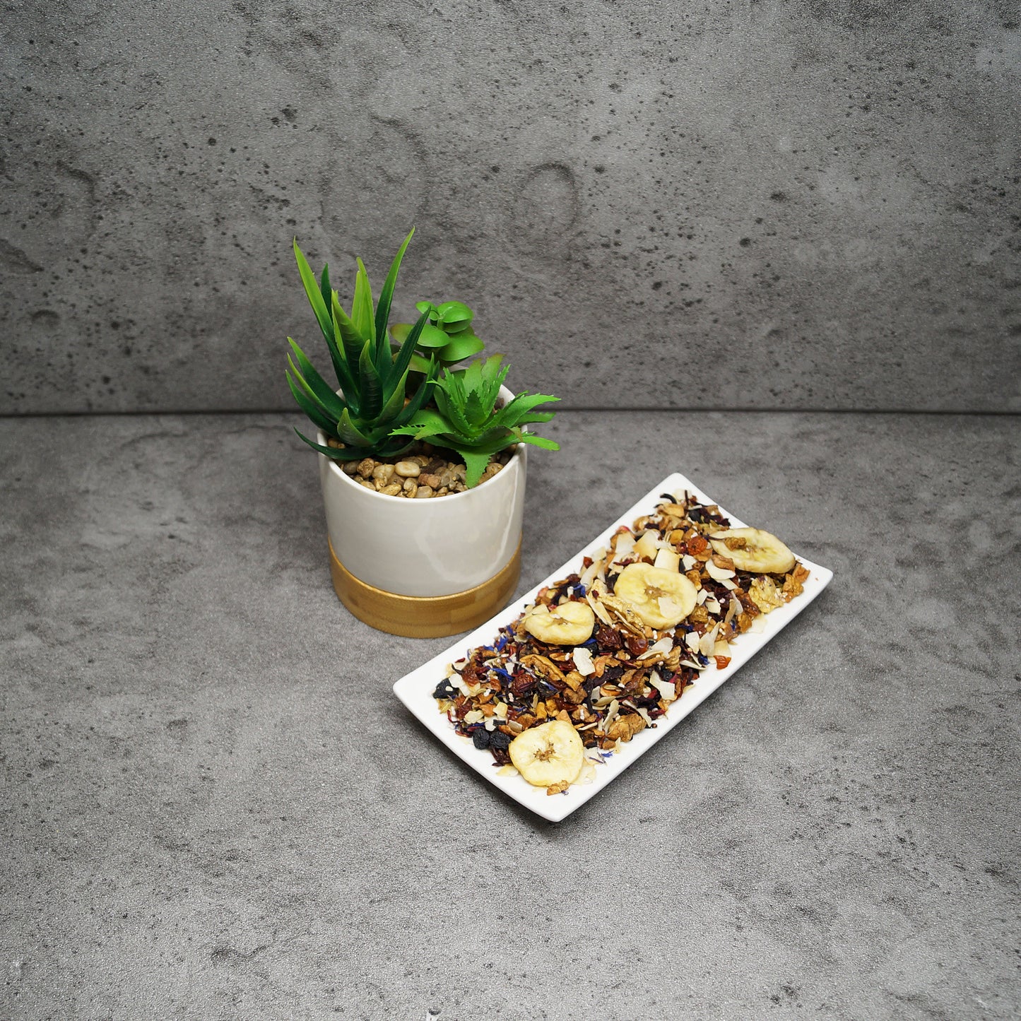Tropical coconut tea with pineapple and banana in loose leaf form