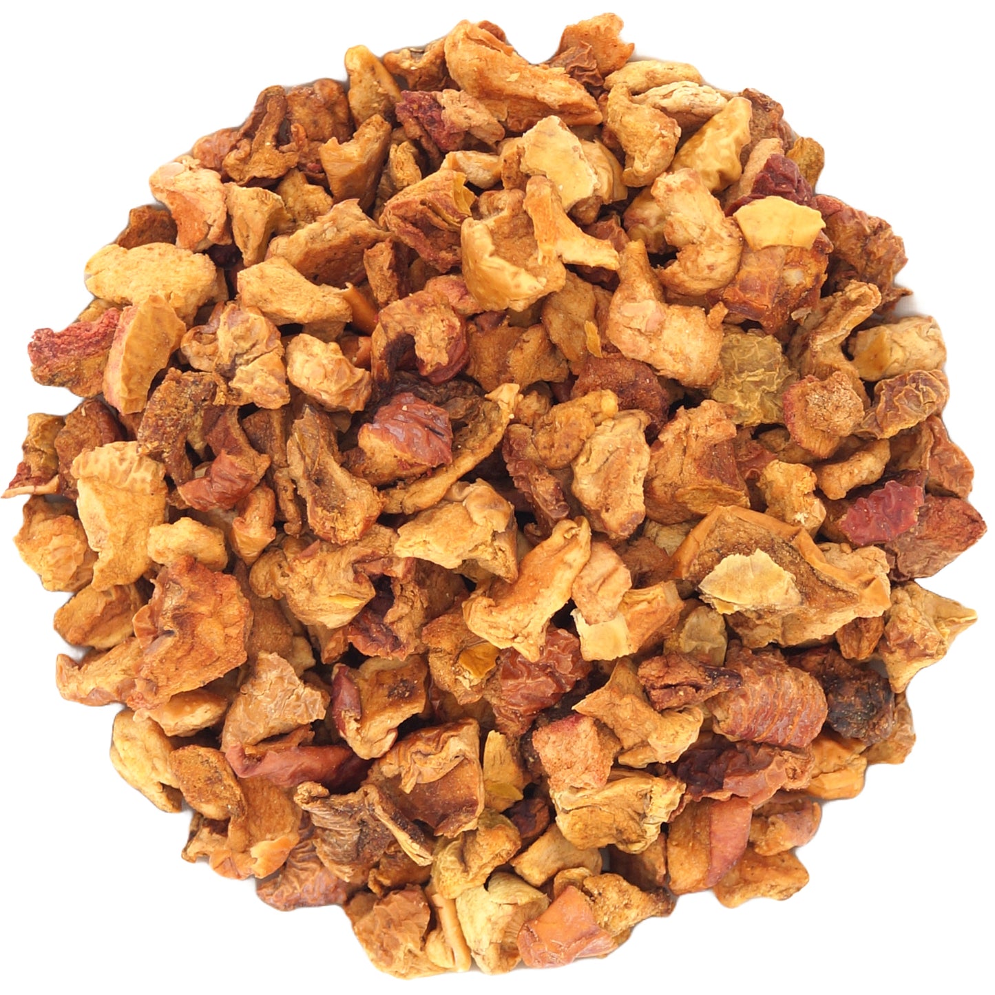 Close-up of Turkish Apple Tea — dried apple pieces and fruity herbs