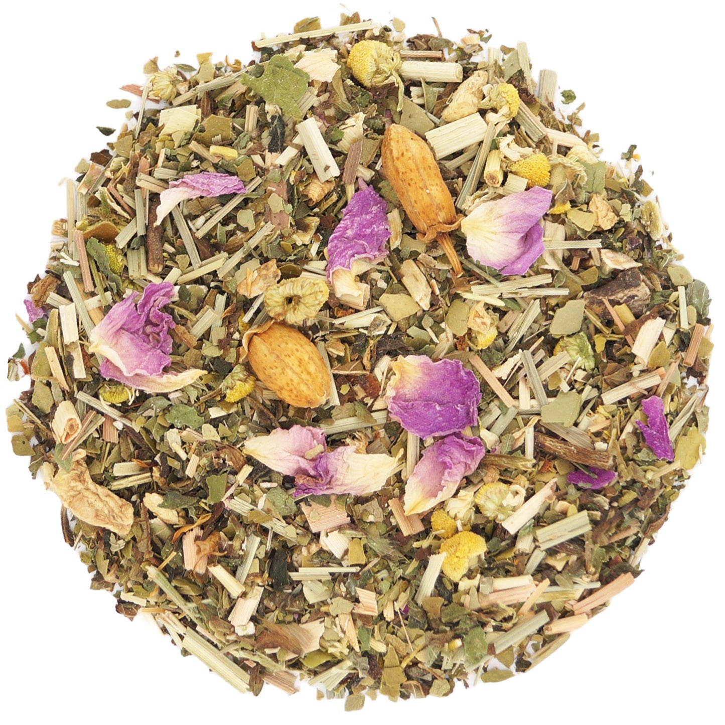 Loose leaf tea with green mate, lemongrass, and ginger pieces
