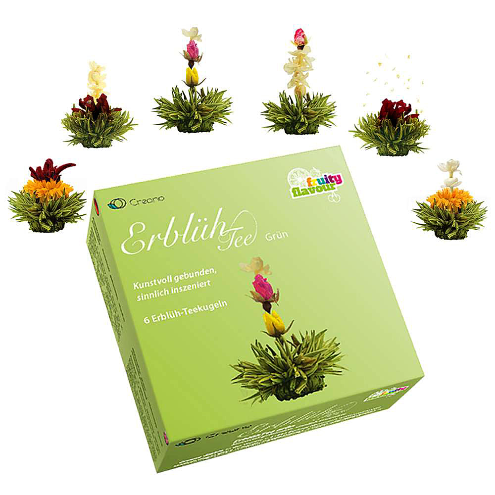 Green blooming tea set with 6 handcrafted tea balls, each blooming into a beautiful flower shape - perfect for appreciation gifts