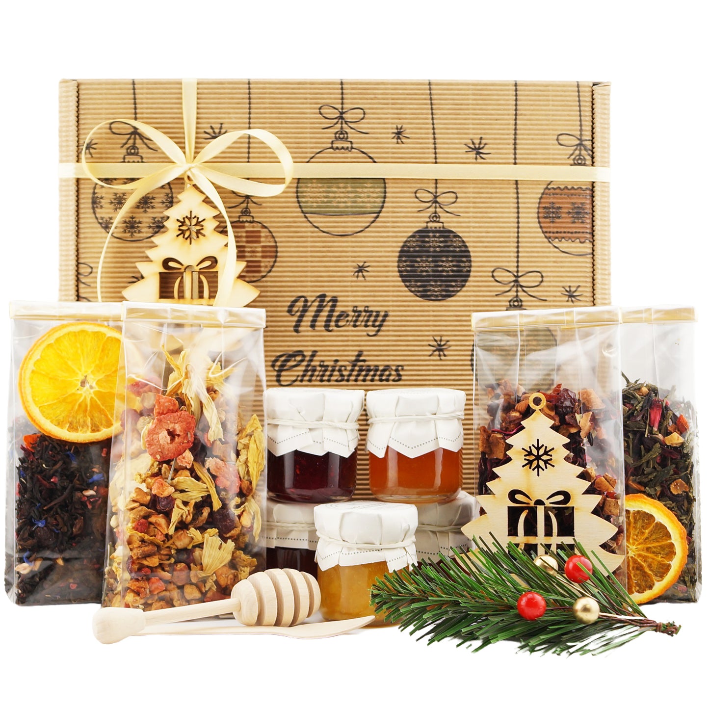 Christmas tea gift set with premium teas and honey