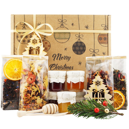 Christmas tea gift set with premium teas and honey