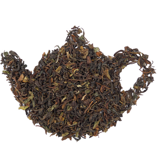 Close-up of Darjeeling First Flush loose leaf black tea with delicate leaves