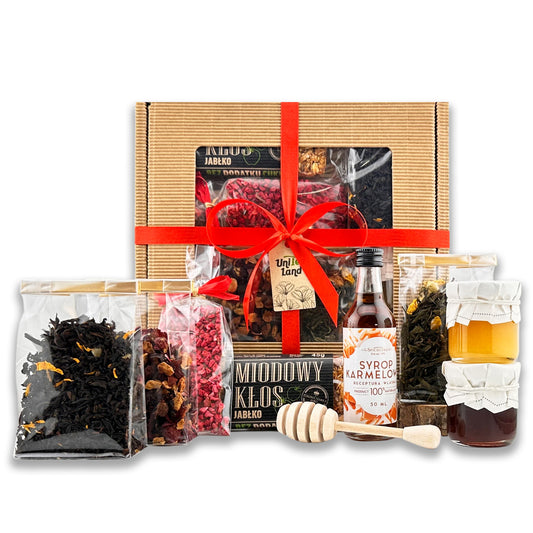 Easter gift set with premium tea, sweets, and honey for unique presents
