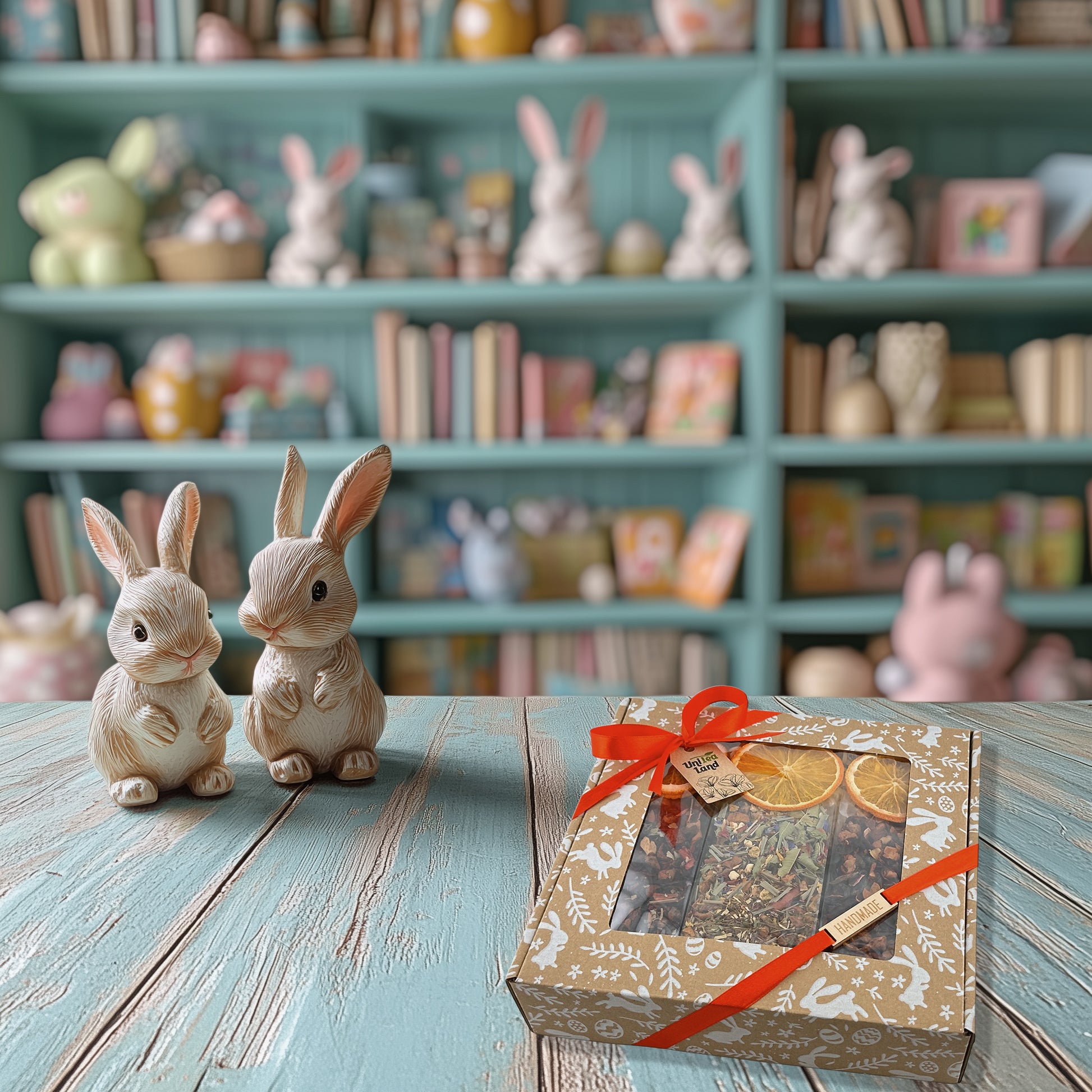 Tea table with Easter gift basket – festive and cozy atmosphere