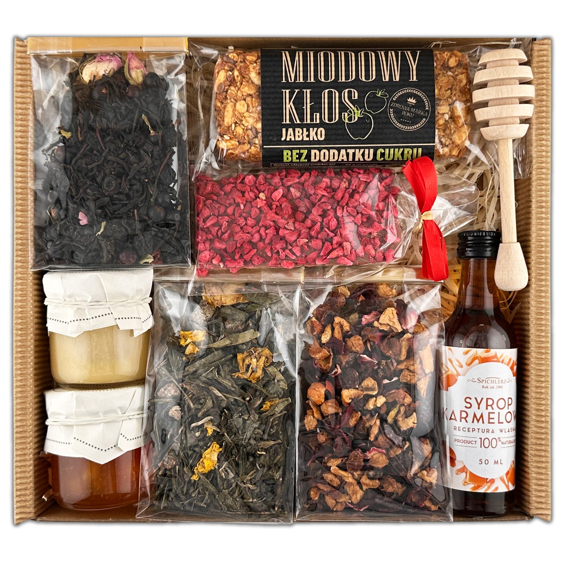 Premium tea gift basket for employee appreciation with a curated selection of teas, sweets, and honey