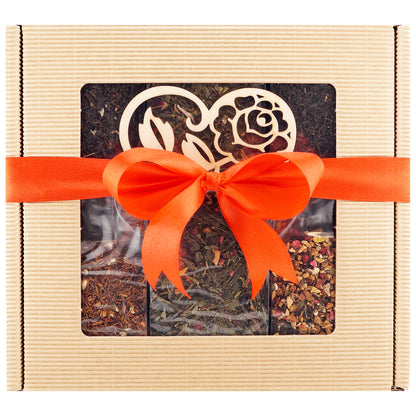 Gift set with mixed tea selection and heart packaging for her birthday