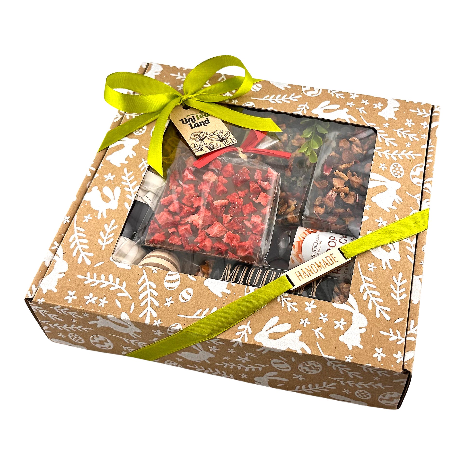 Easter hamper with tea assortment and chocolate