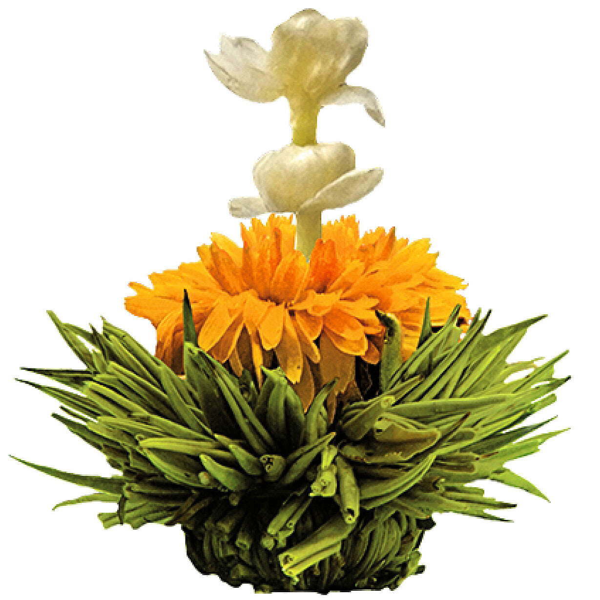 Elegant green blooming tea set with individually wrapped tea balls, perfect for gifting