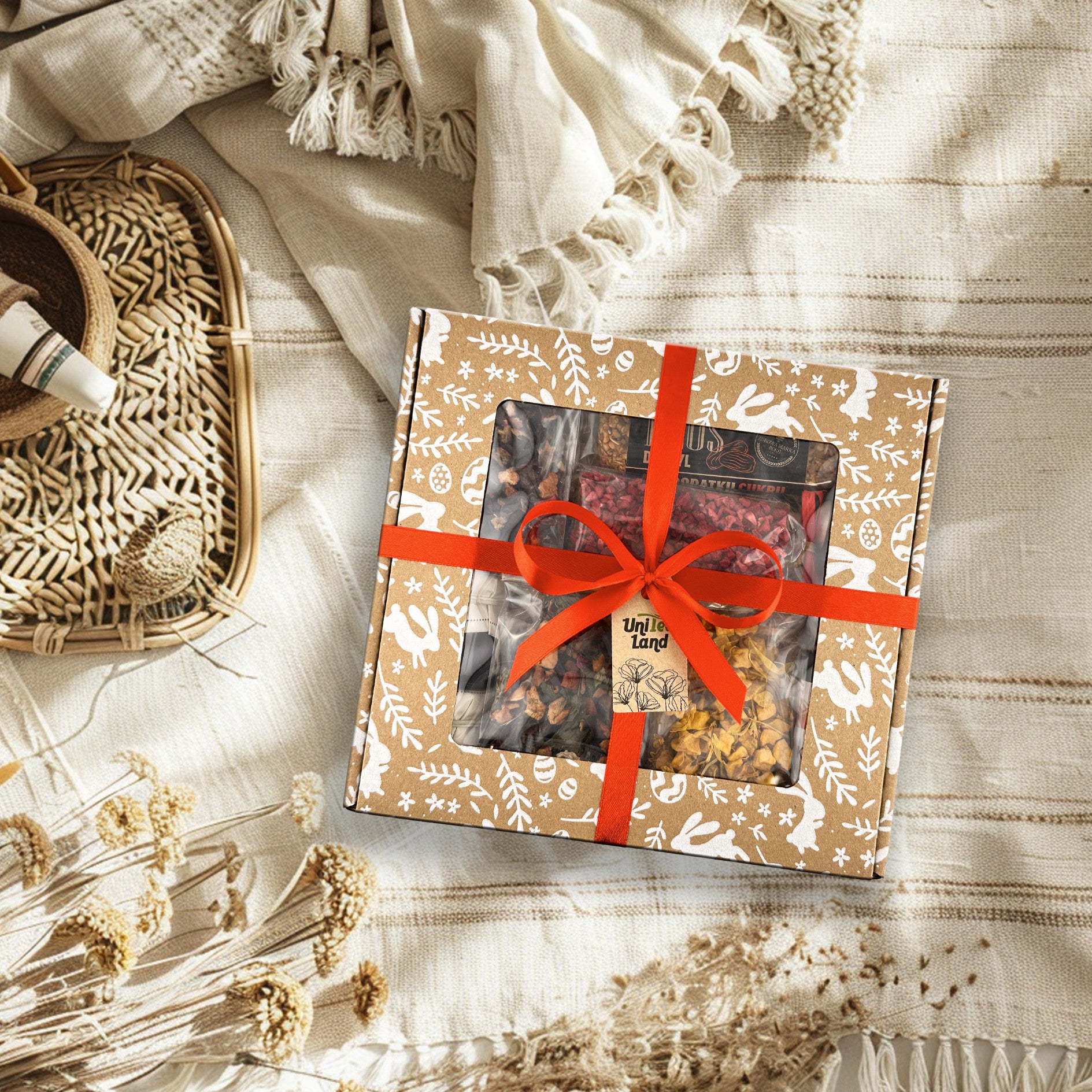 Herbal tea gift set with sweet treats and chocolates