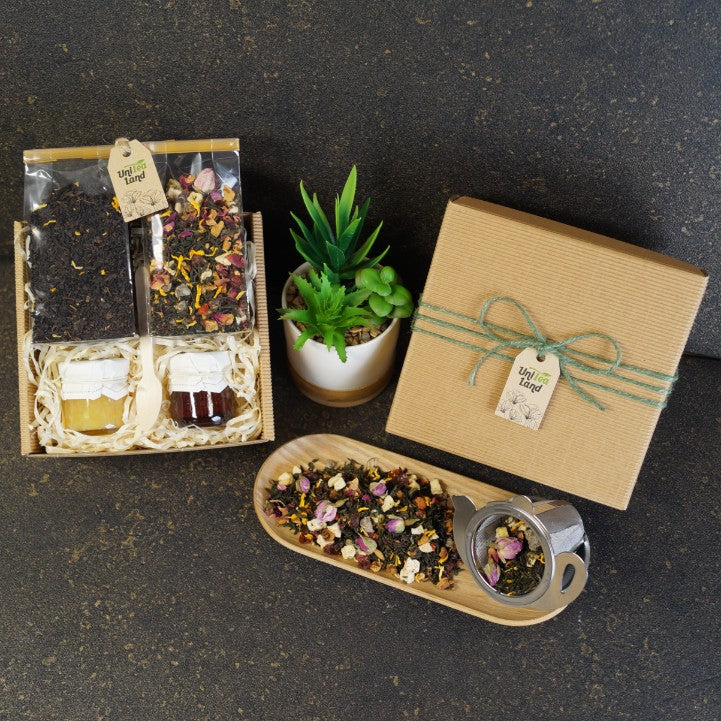 Luxury tea box gift with ceramic teapot and gourmet sweets