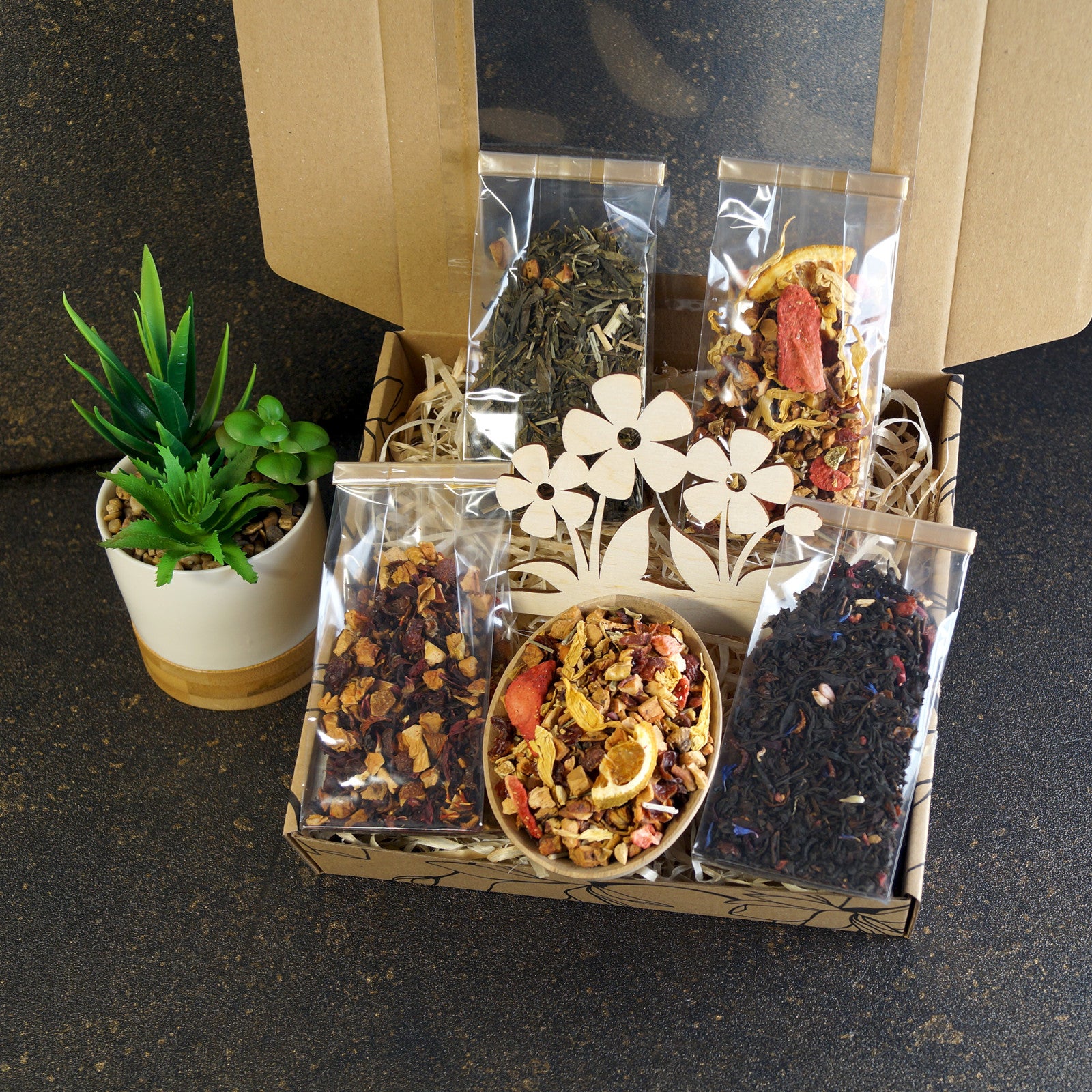 Mother’s Day tea gift set with floral packaging and unique tea blends