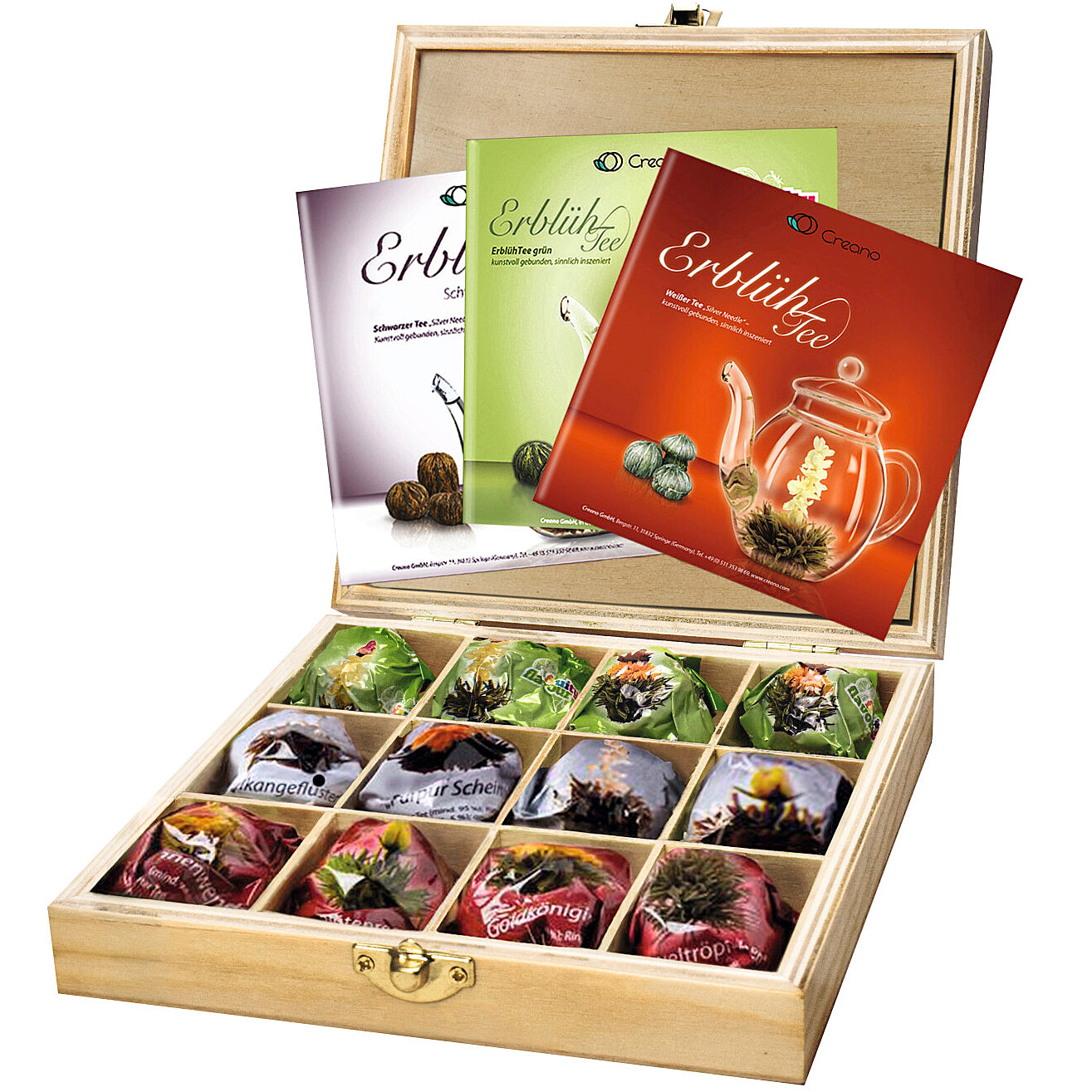Organic blooming tea collection with white, green, and black tea flowers - creative and relaxing gift for Mother's Day