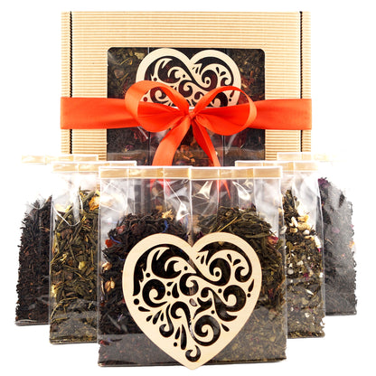 Premium black and green tea gift set with love, luxury tea gift basket for women