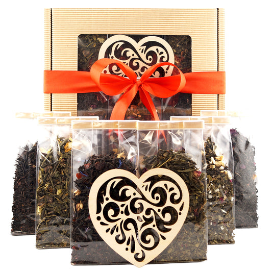 Premium black and green tea gift set with love, luxury tea gift basket for women