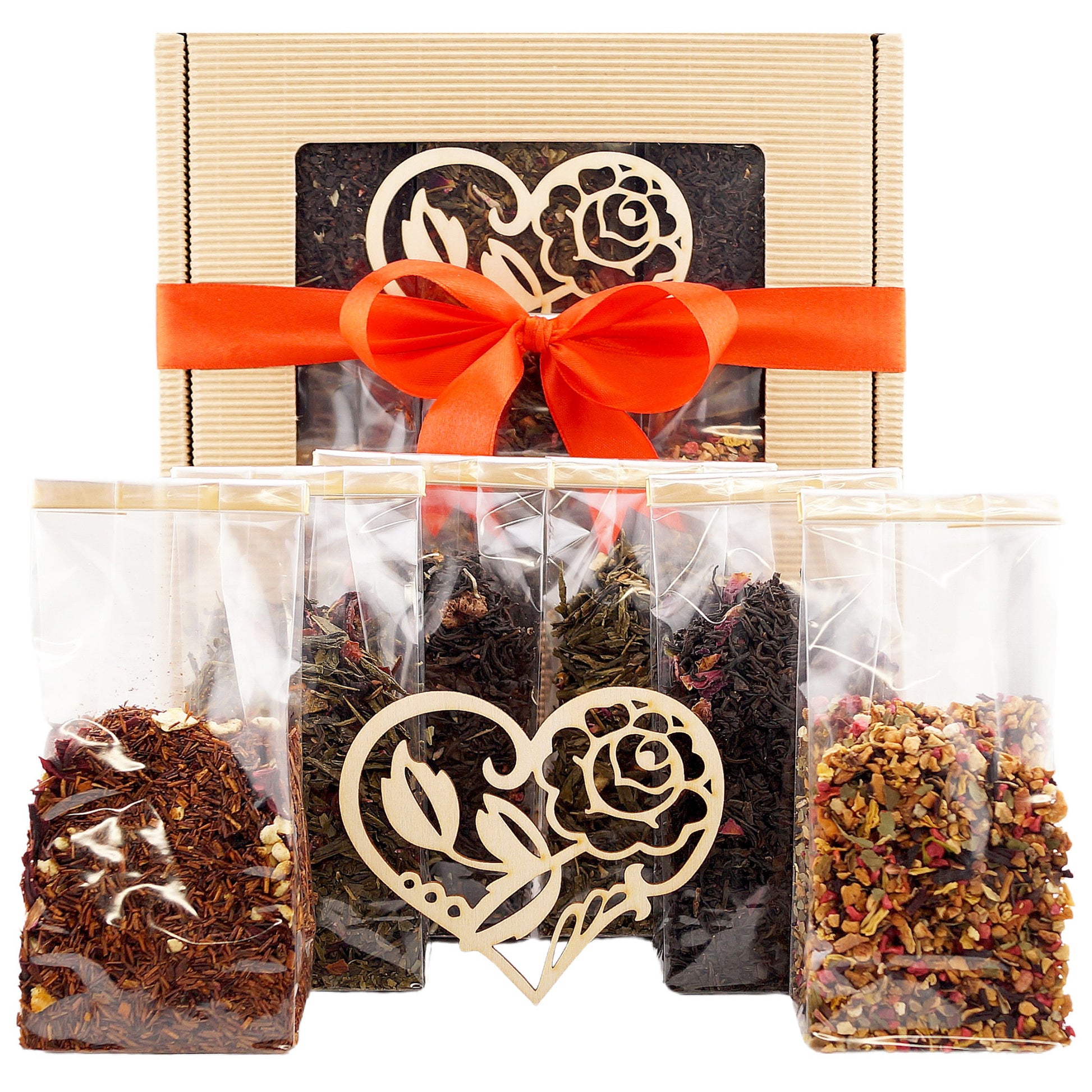 Premium tea gift set with tea assortment and heart-shaped packaging for her