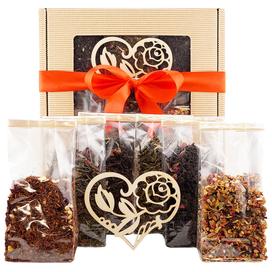 Premium tea gift set with tea assortment and heart-shaped packaging for her