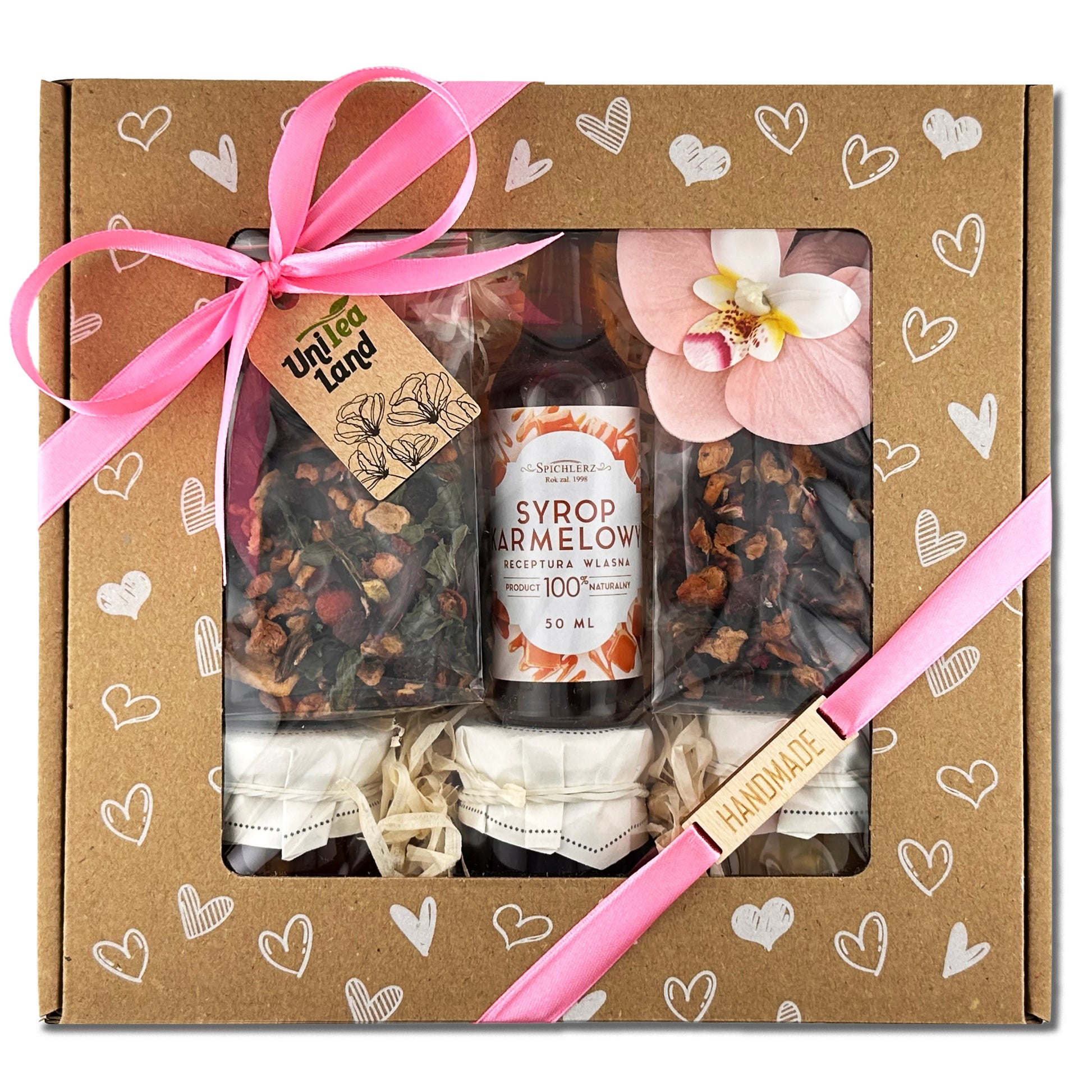 Romantic tea gift set for her and him – elegant packaging with sweets. Perfect Valentine or anniversary present