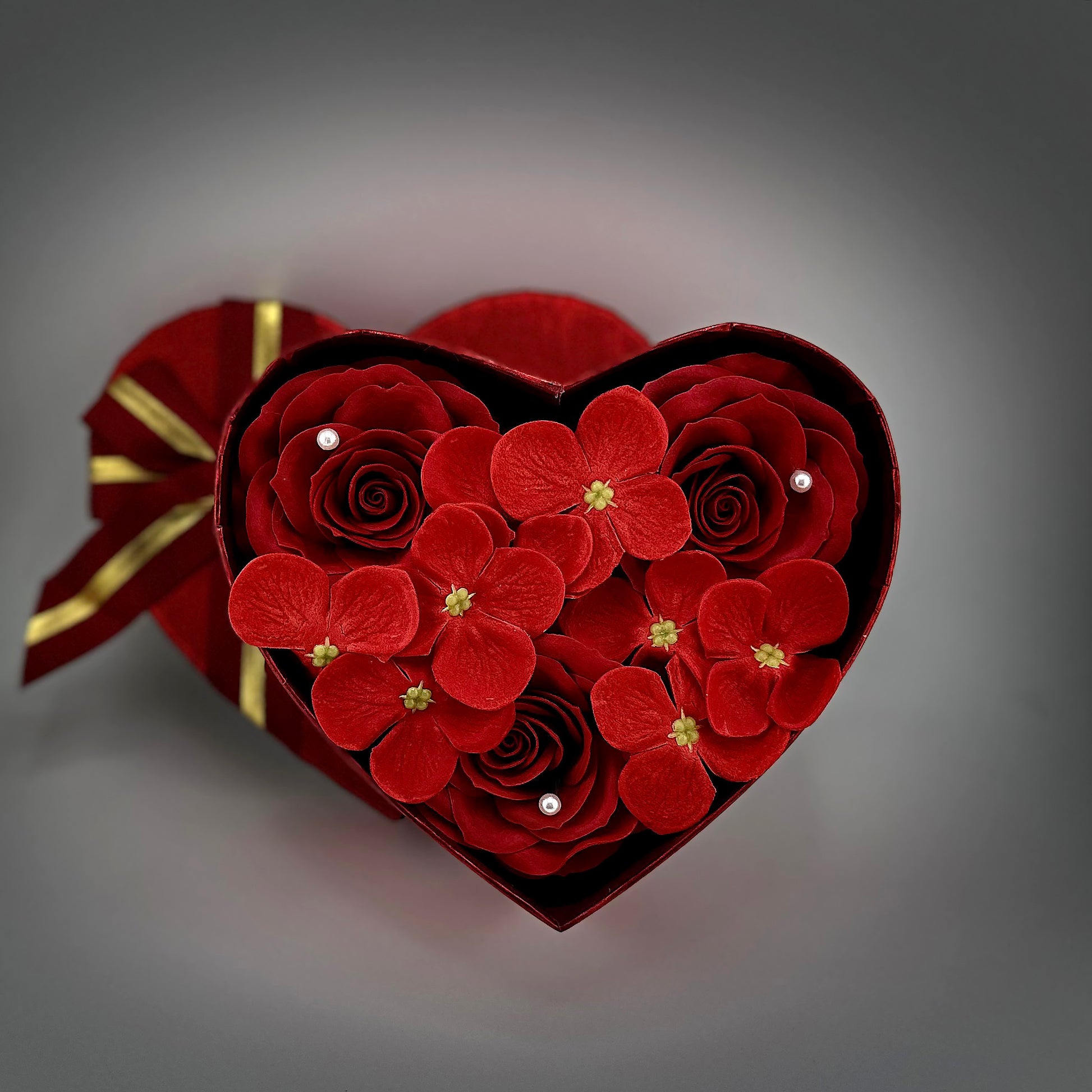 Soap flower box with red heart – romantic rose soap gift in a box for her